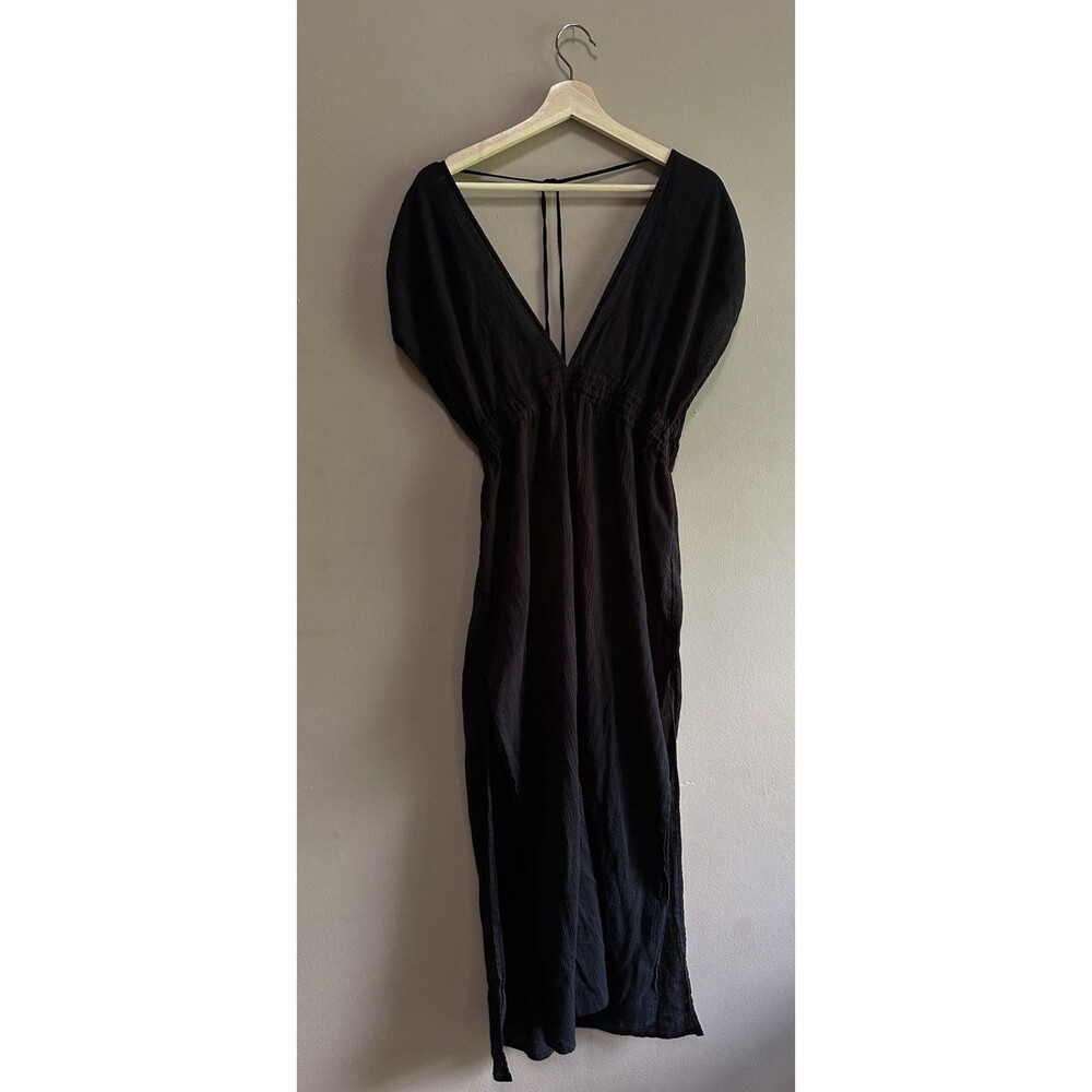 Kona Sol Sz Medium Gauzy Black 100% Cotton Dress Back Tie Swimsuit Coverup Beach - Picture 7 of 10